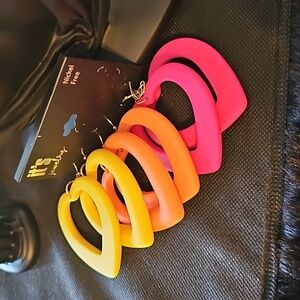 Vibrant Pink , Yellow and Orange Heart Earrings with Gold Hooks